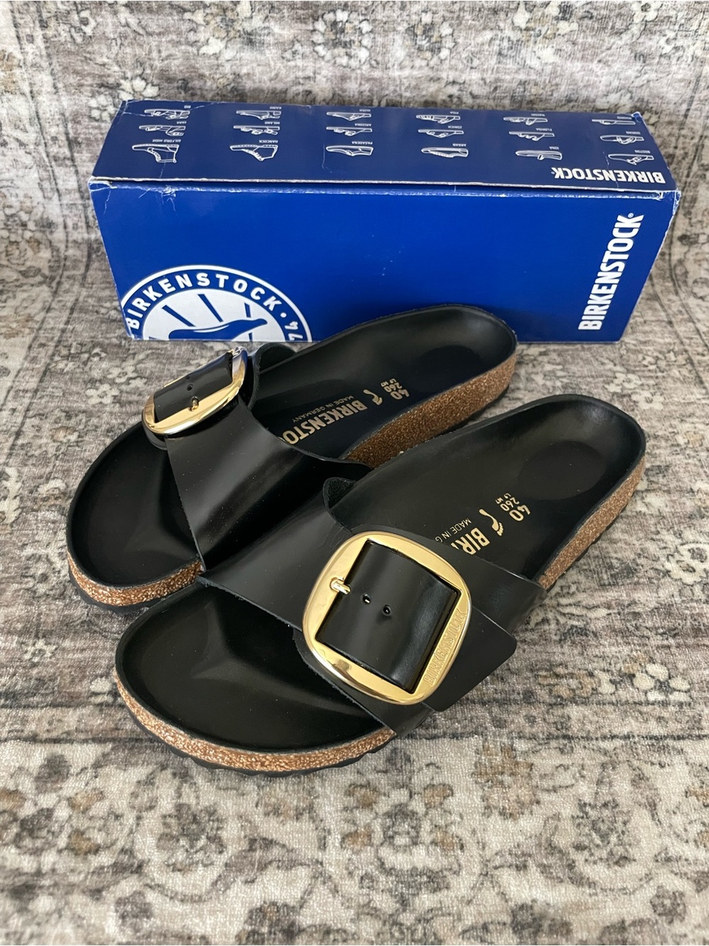 Birkenstock Madrid Big Buckle High Shine Black Slide Sandals Size 9 (40) - Picture 2 of 7